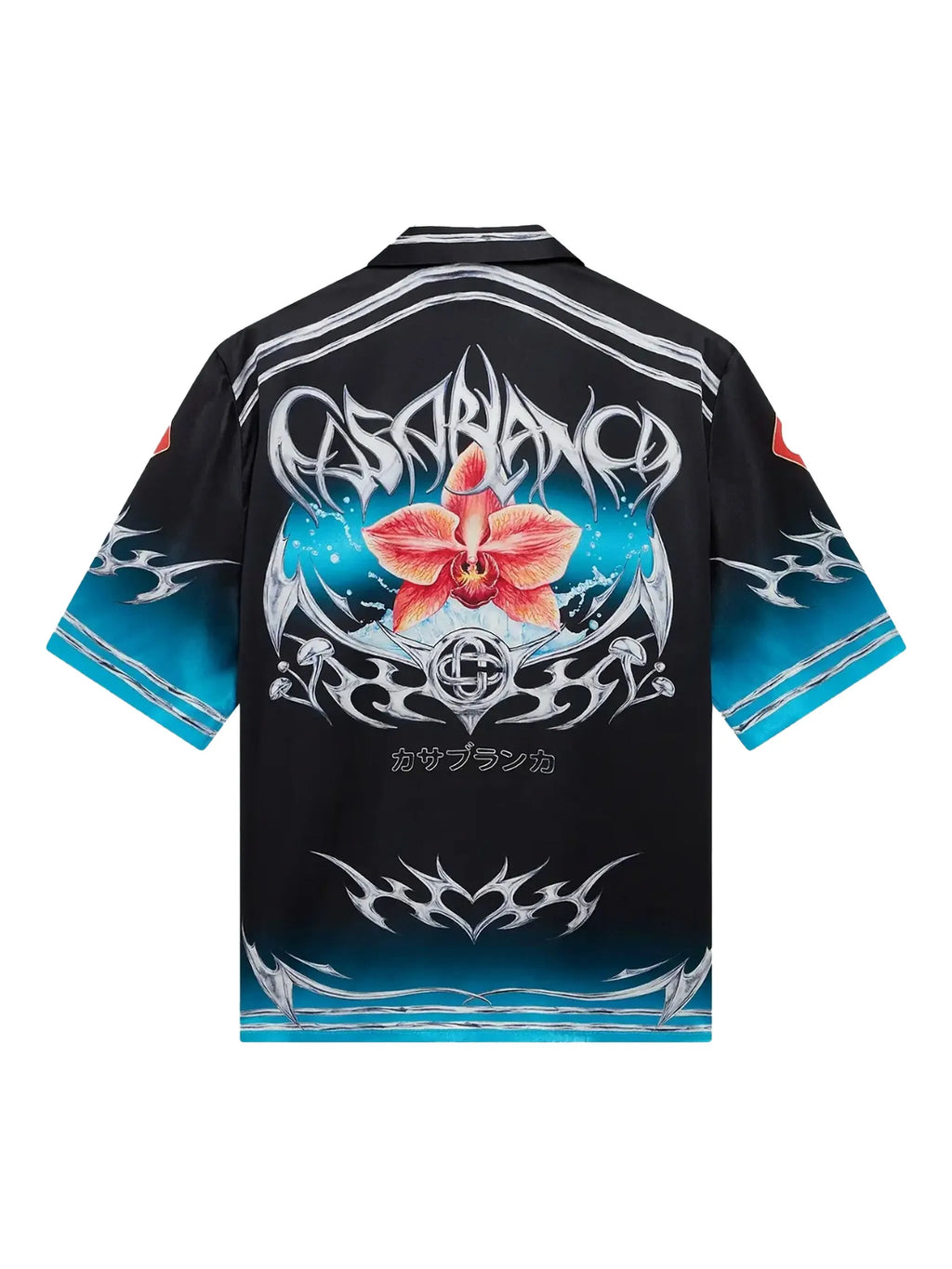 CASABLANCA Blades Short Sleeve Silk Satin Shirt Black/Multicolour