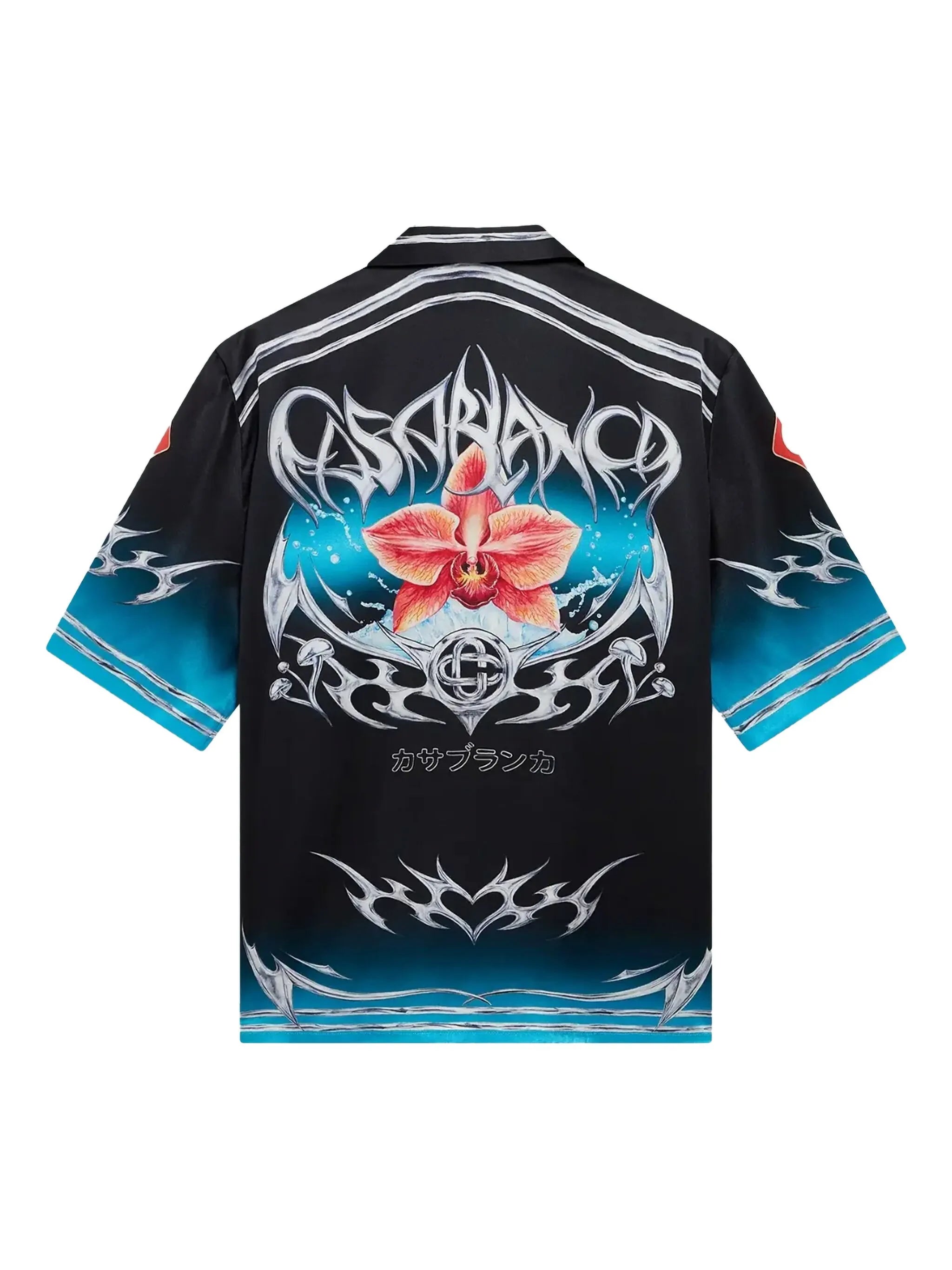 CASABLANCA Blades Short Sleeve Silk Satin Shirt Black/Multicolour