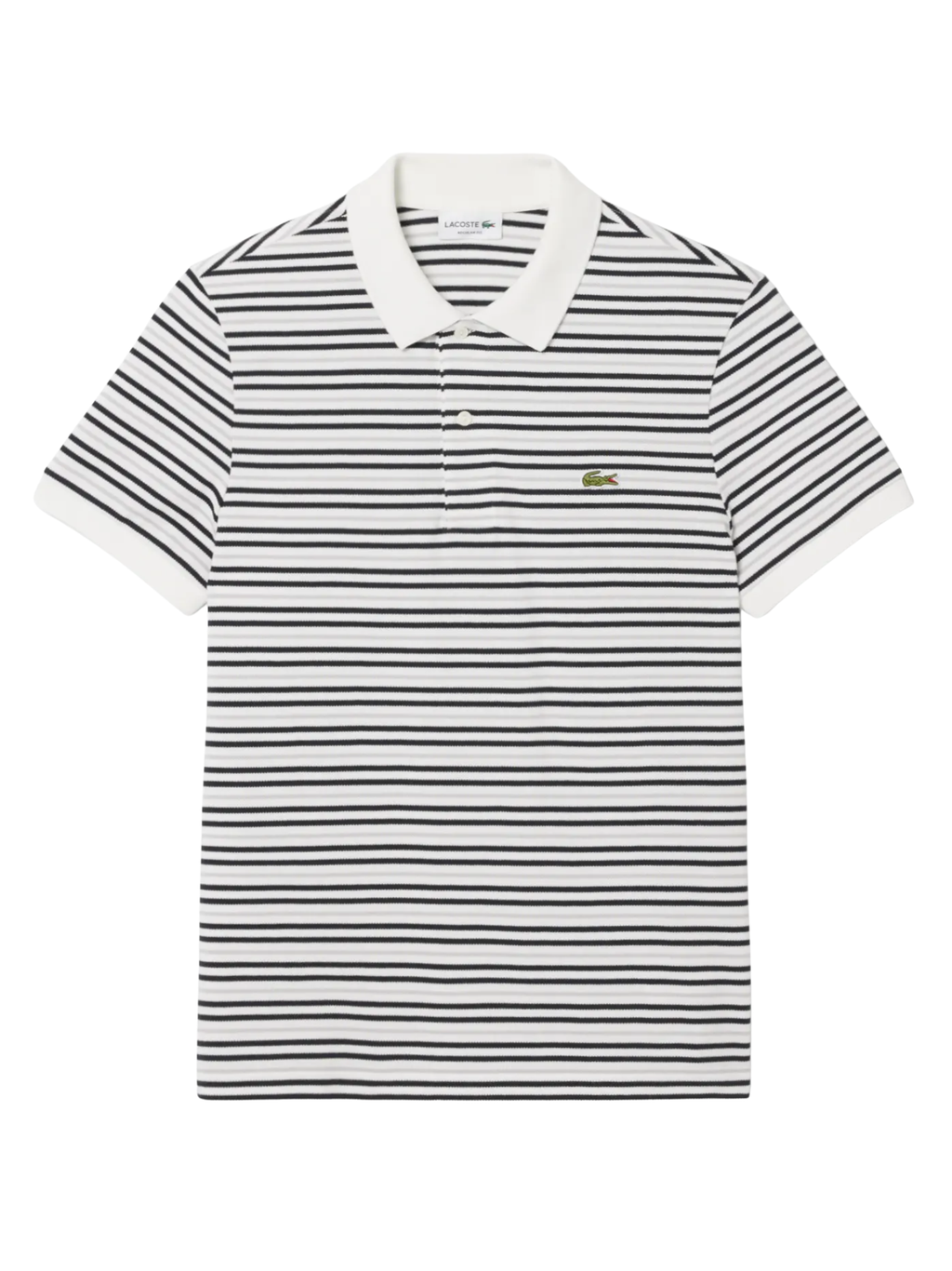 LACOSTE Classic Fit Striped Petit Pique Polo Shirt White/Black