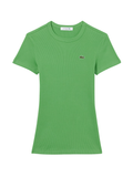 LACOSTE WOMEN Slim Fit Ribbed Cotton T-shirt Green