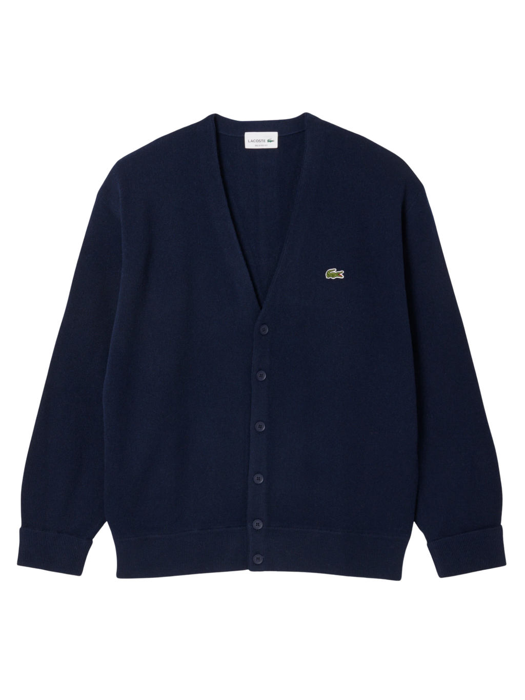 LACOSTE Relaxed Fit Carded Wool Cardigan Midnight Blue