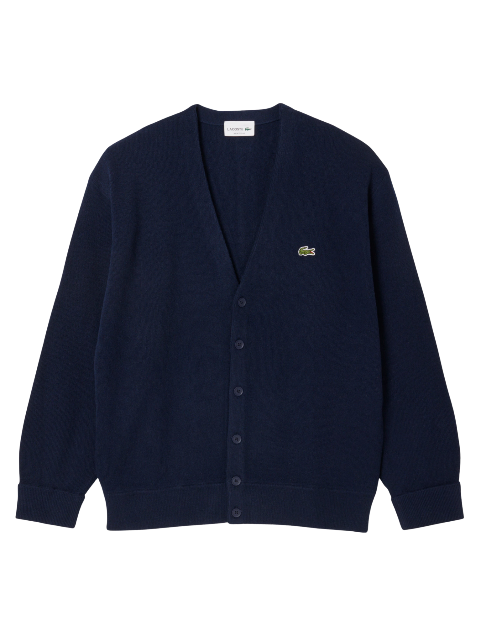 LACOSTE Relaxed Fit Carded Wool Cardigan Midnight Blue