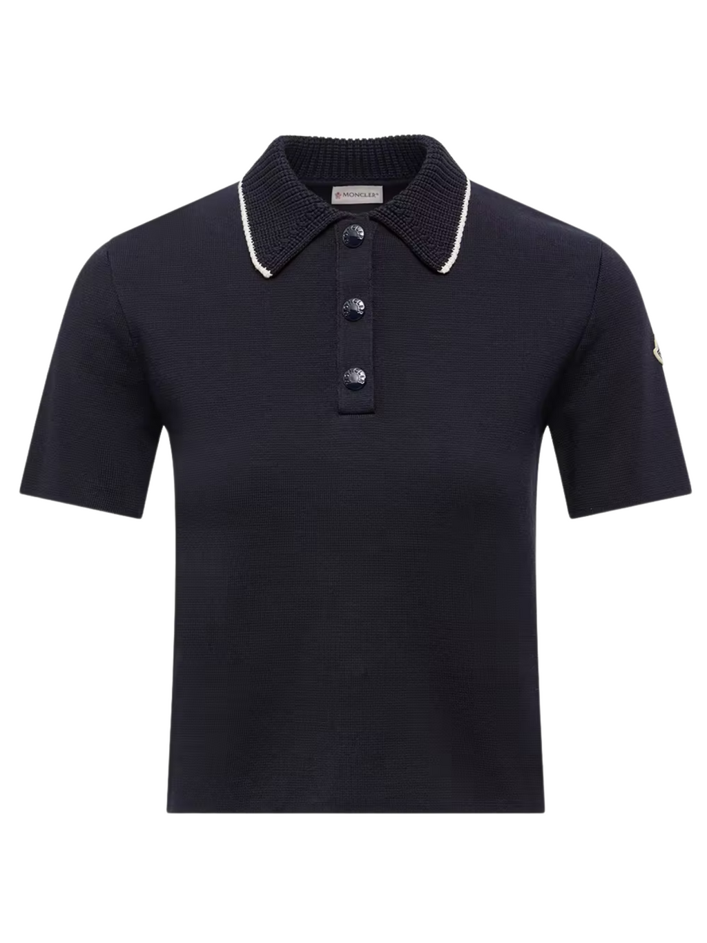 MONCLER WOMEN Knit Cotton Polo Shirt Navy Blue
