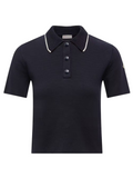 MONCLER WOMEN Knit Cotton Polo Shirt Navy Blue