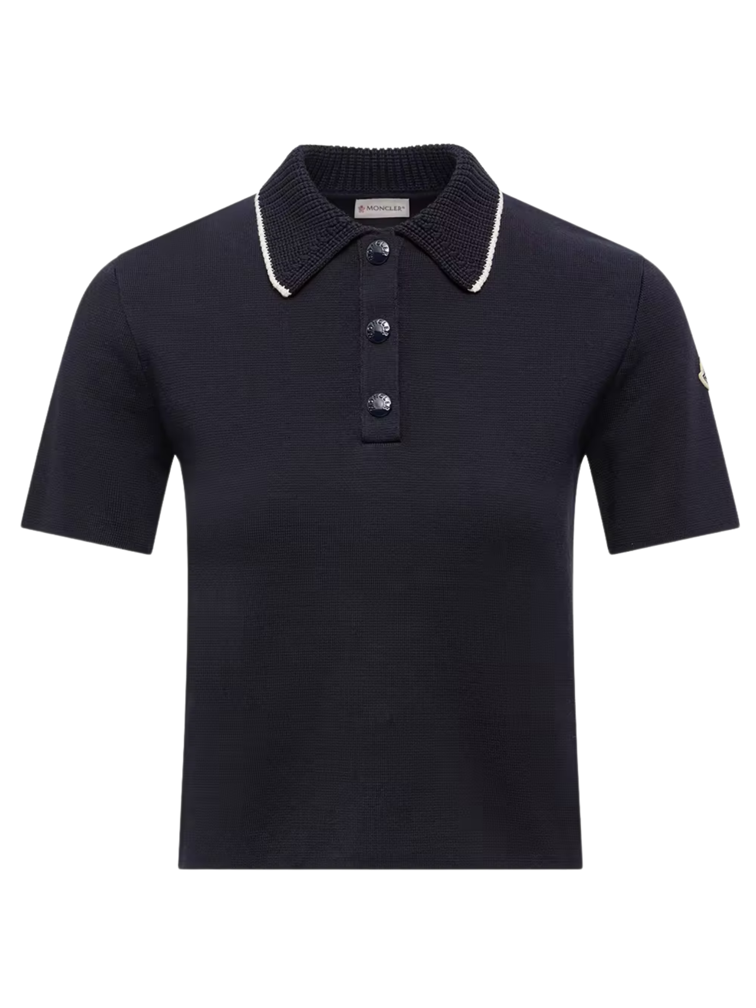 MONCLER WOMEN Knit Cotton Polo Shirt Navy Blue