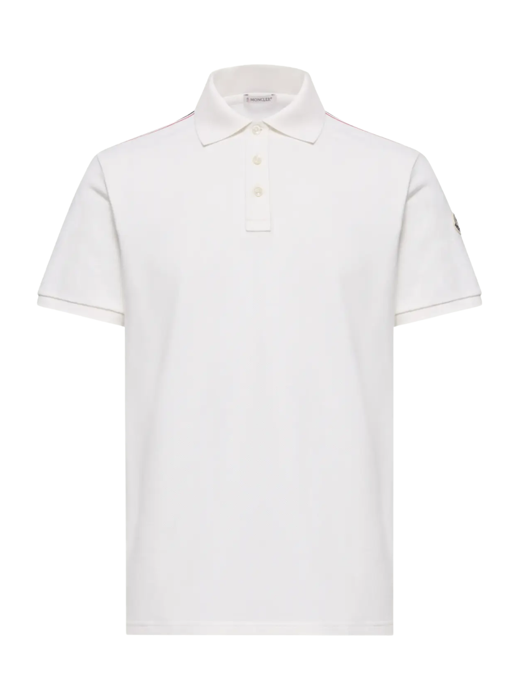 MONCLER Tricolour Trim Cotton Polo Shirt White