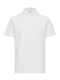 MONCLER Tricolour Trim Cotton Polo Shirt White