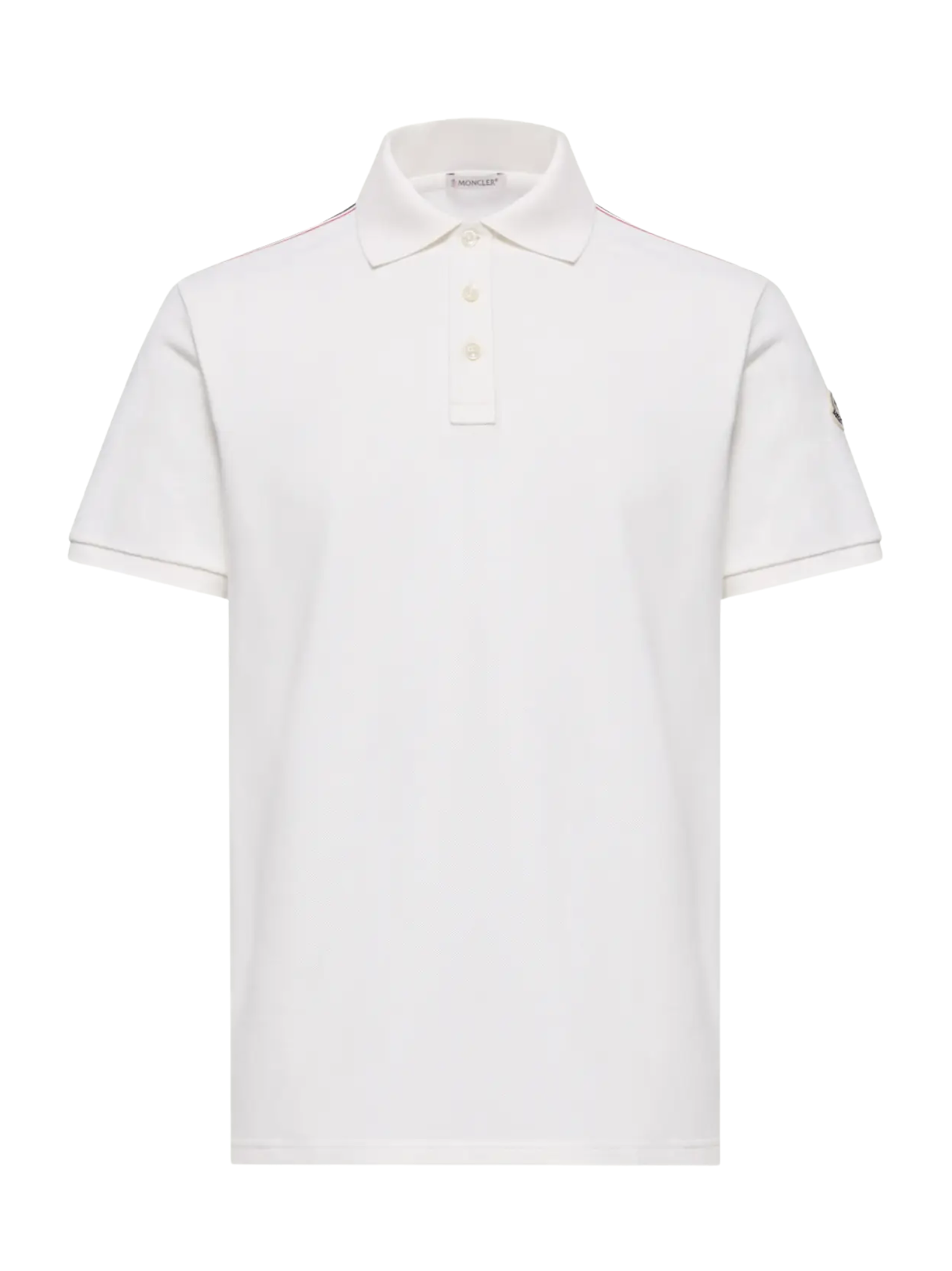 MONCLER Tricolour Trim Cotton Polo Shirt White