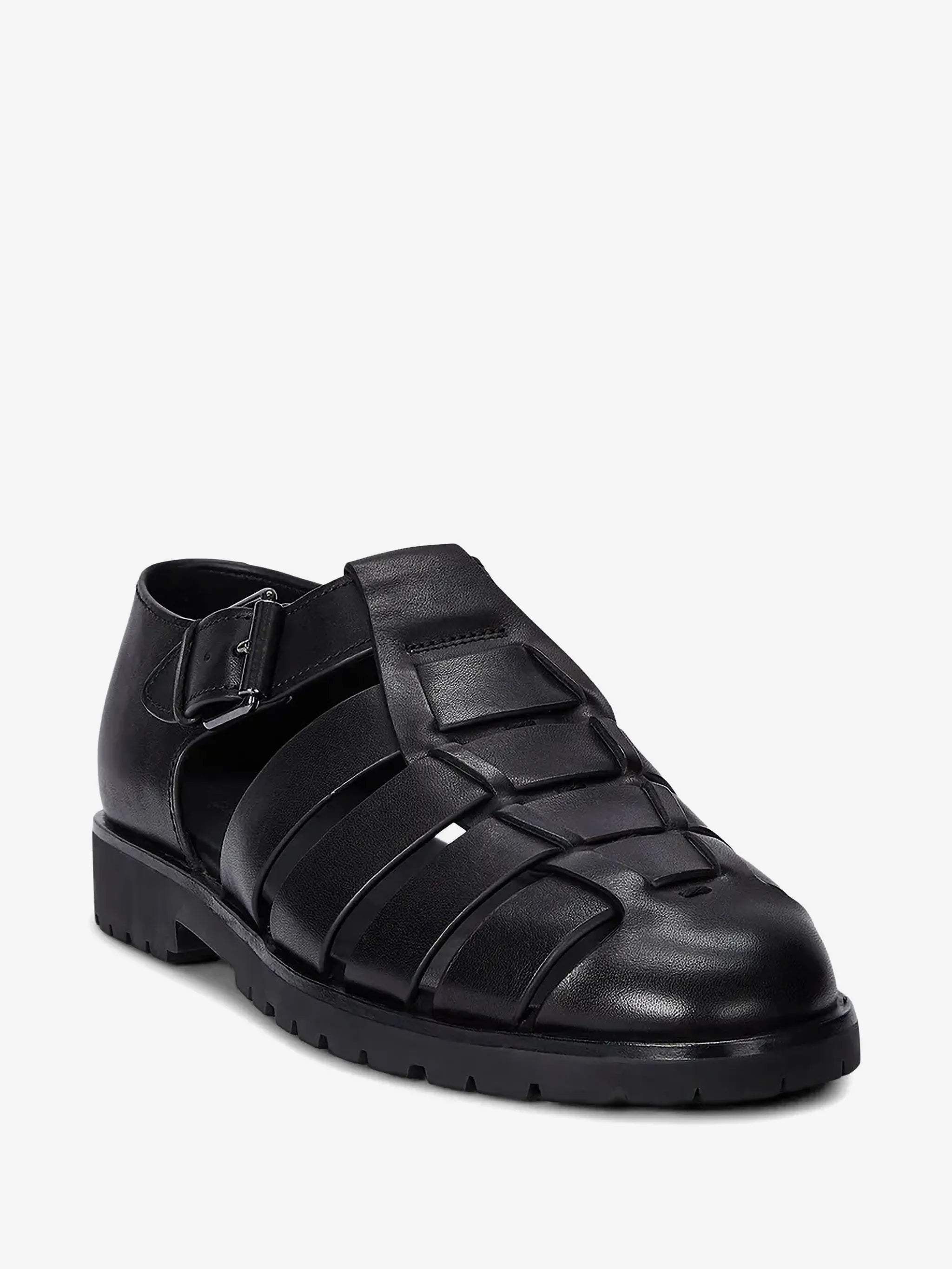 RALPH LAUREN Leather Fisherman Sandals Black
