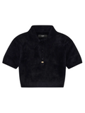 AMIRI WOMEN Velvet Polo Shirt Black