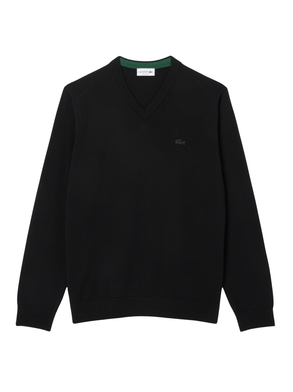 LACOSTE Merino Wool Monochrome V Neck Sweater Black