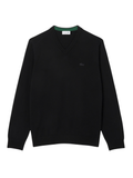 LACOSTE Merino Wool Monochrome V Neck Sweater Black
