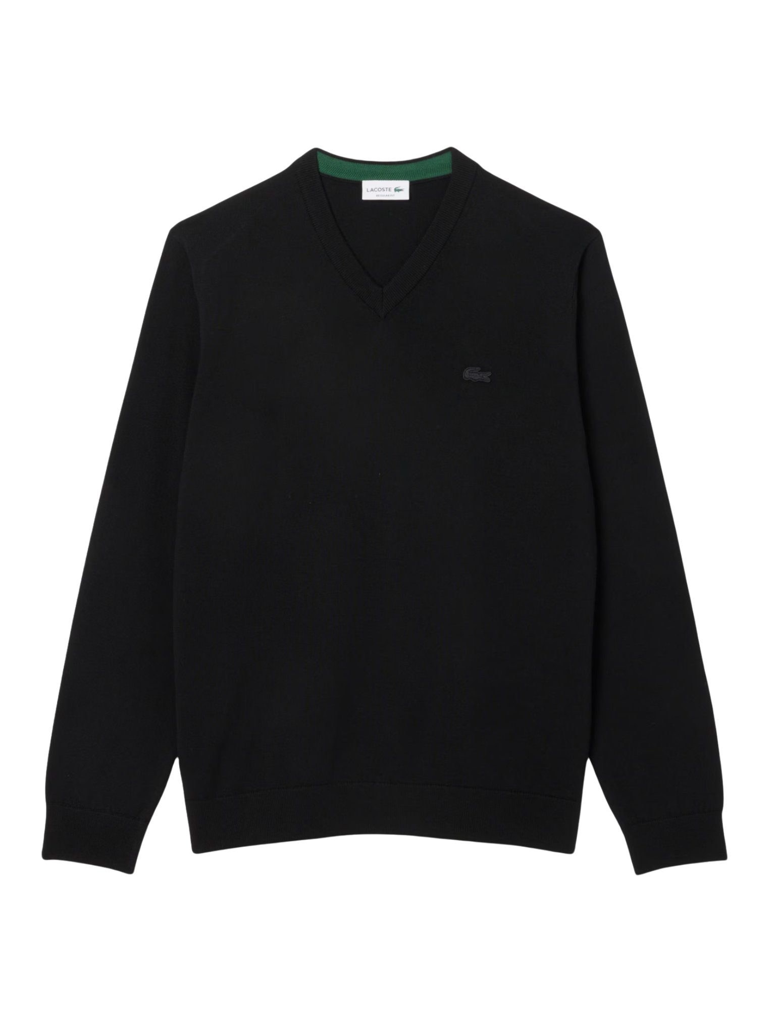 LACOSTE Merino Wool Monochrome V Neck Sweater Black