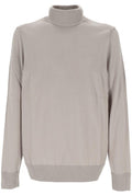 BOSS Logo Embroidered Wool Blend Turtle Neck Sweater Light Beige