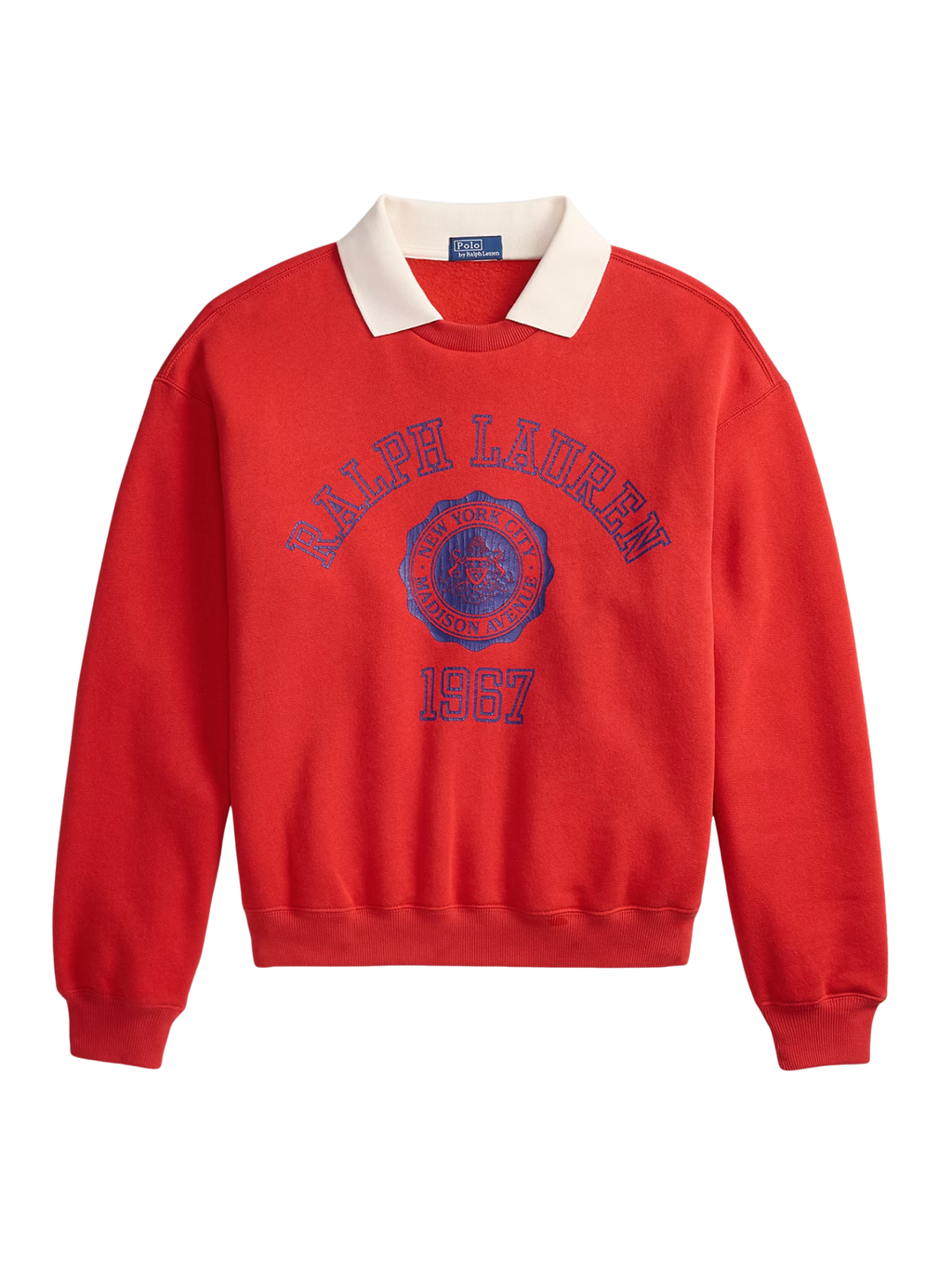 RALPH LAUREN WOMEN Crest Polo-Collar Fleece Crewneck Very Red