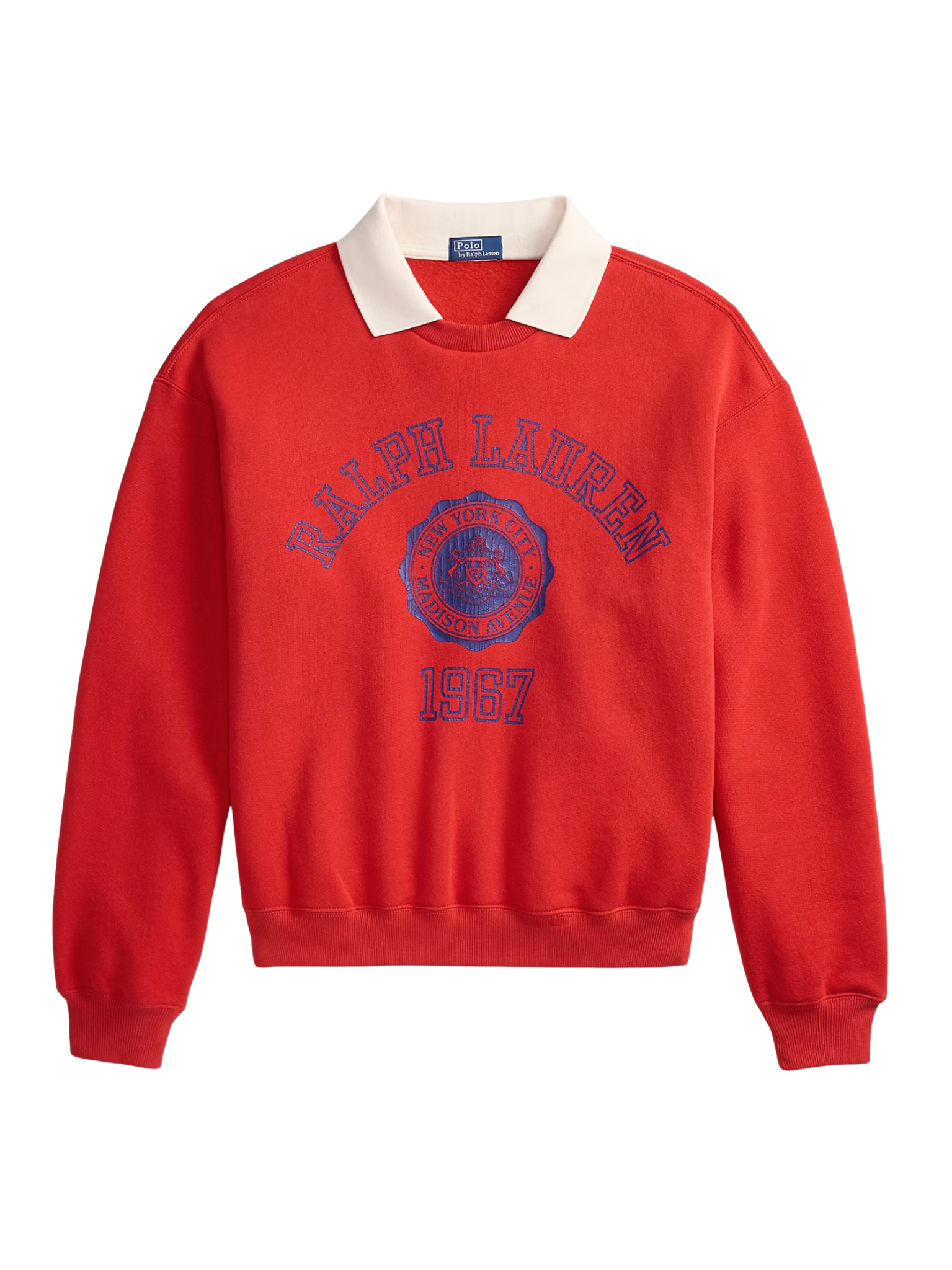 RALPH LAUREN WOMEN Crest Polo-Collar Fleece Crewneck Very Red