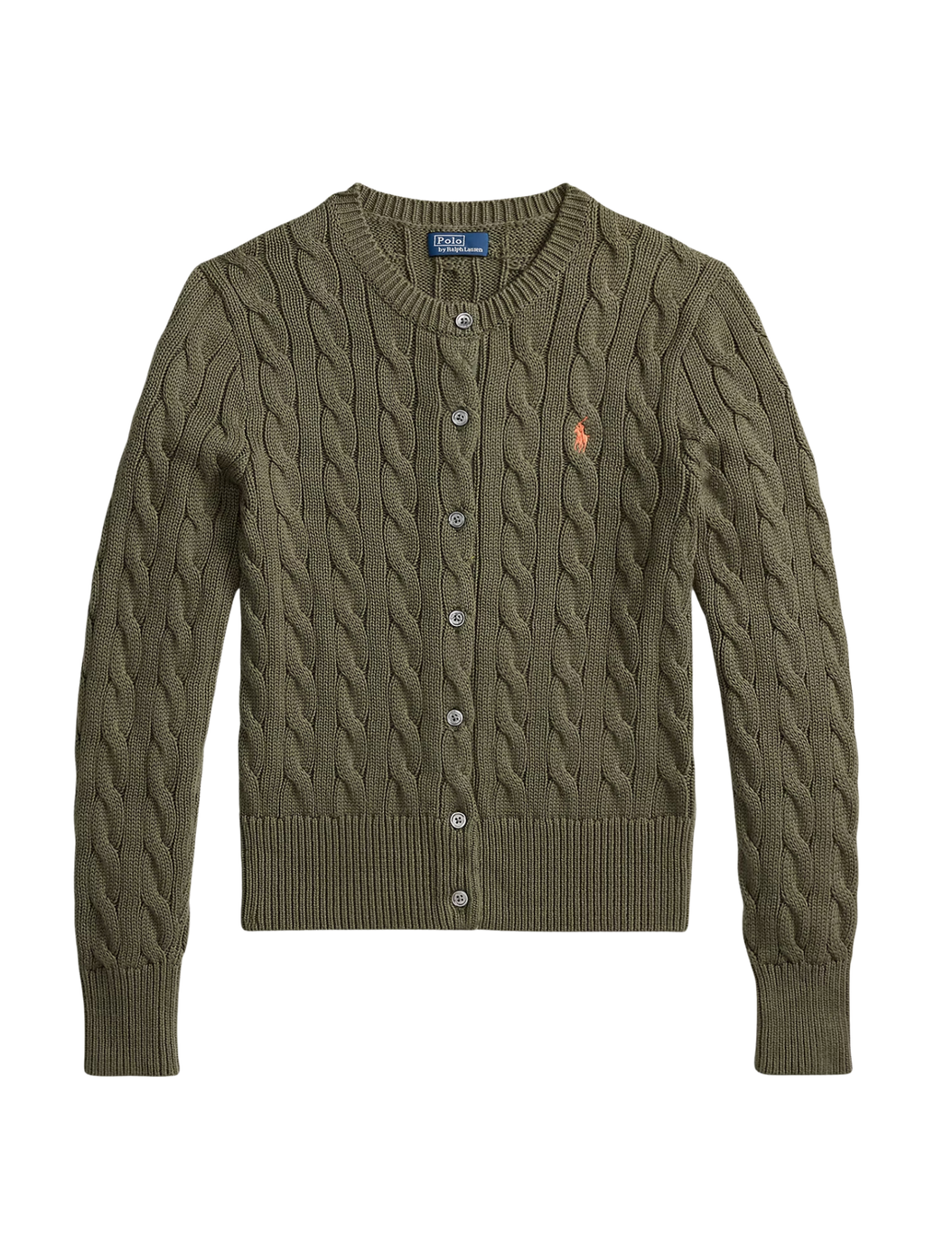 RALPH LAUREN WOMEN Cable-knit Cotton Crewneck Cardigan Dense Olive