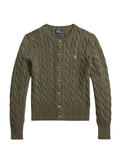 RALPH LAUREN WOMEN Cable-knit Cotton Crewneck Cardigan Dense Olive