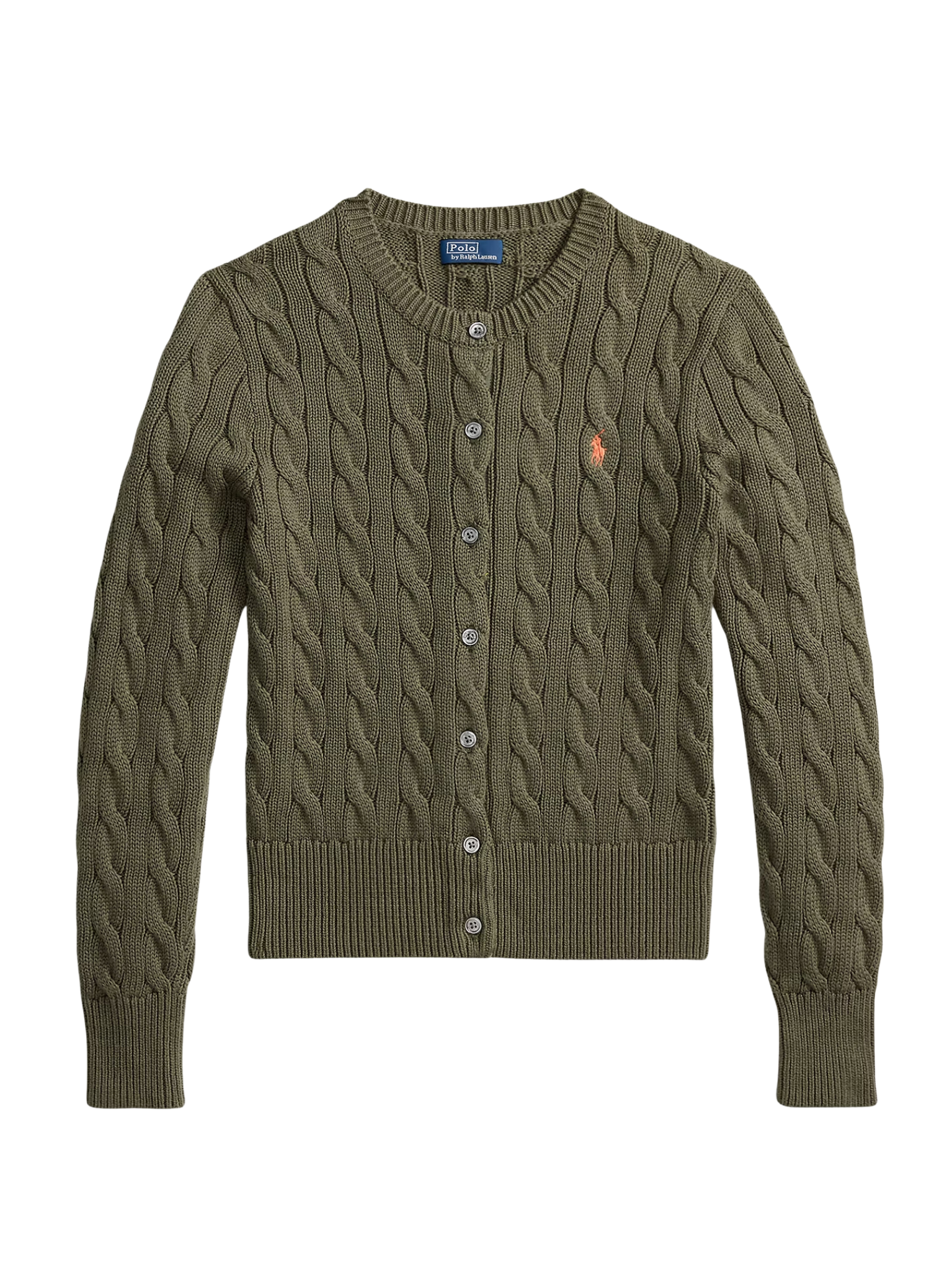 RALPH LAUREN WOMEN Cable-knit Cotton Crewneck Cardigan Dense Olive