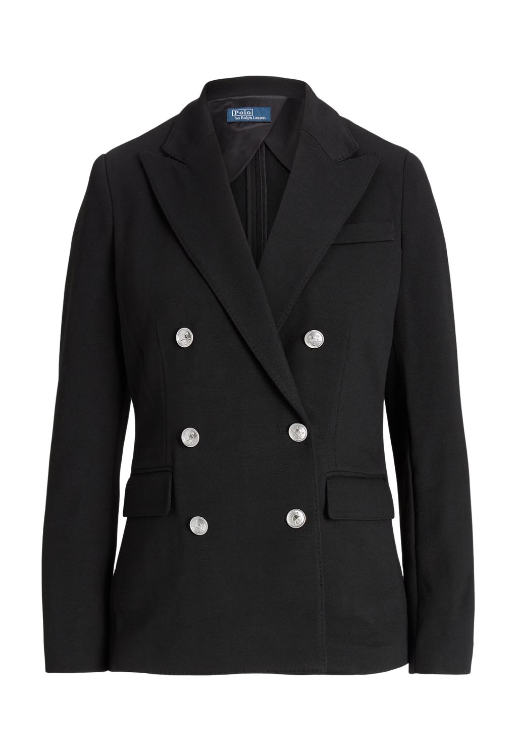 RALPH LAUREN WOMENS Double-Breasted Knit Blazer Polo Black
