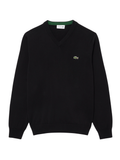 LACOSTE Monochrome Cotton V-neck Sweater Black