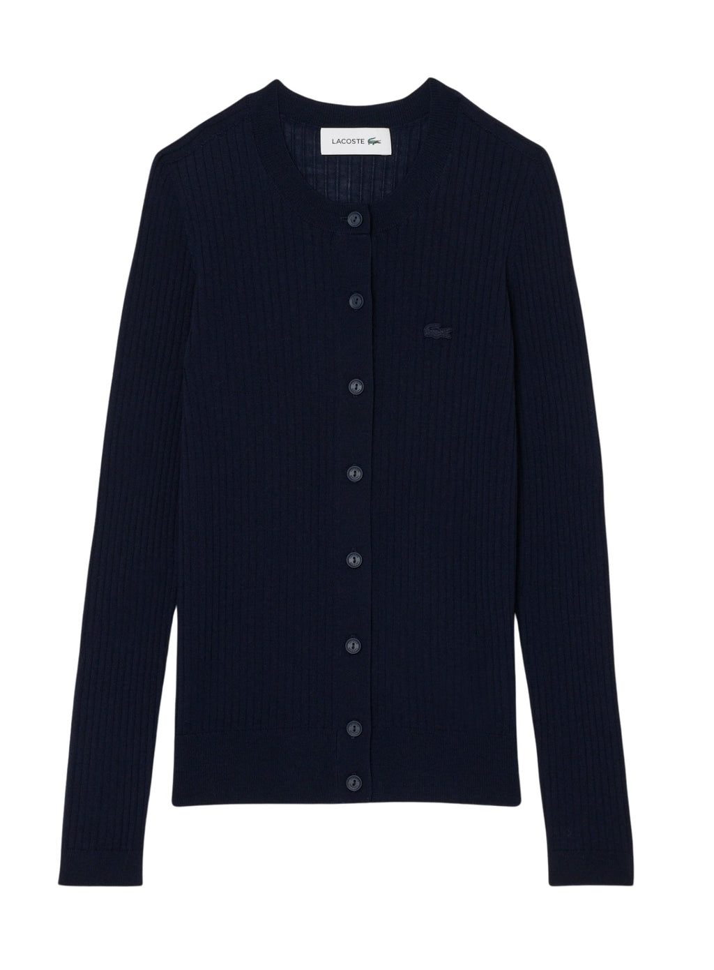 LACOSTE WOMEN Rib Knit Merino Wool Cardigan Midnight Blue