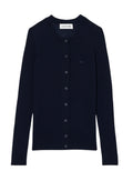 LACOSTE WOMEN Rib Knit Merino Wool Cardigan Midnight Blue