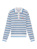 CASABLANCA Tuck Stitch Long Sleeve Polo Shirt Blue