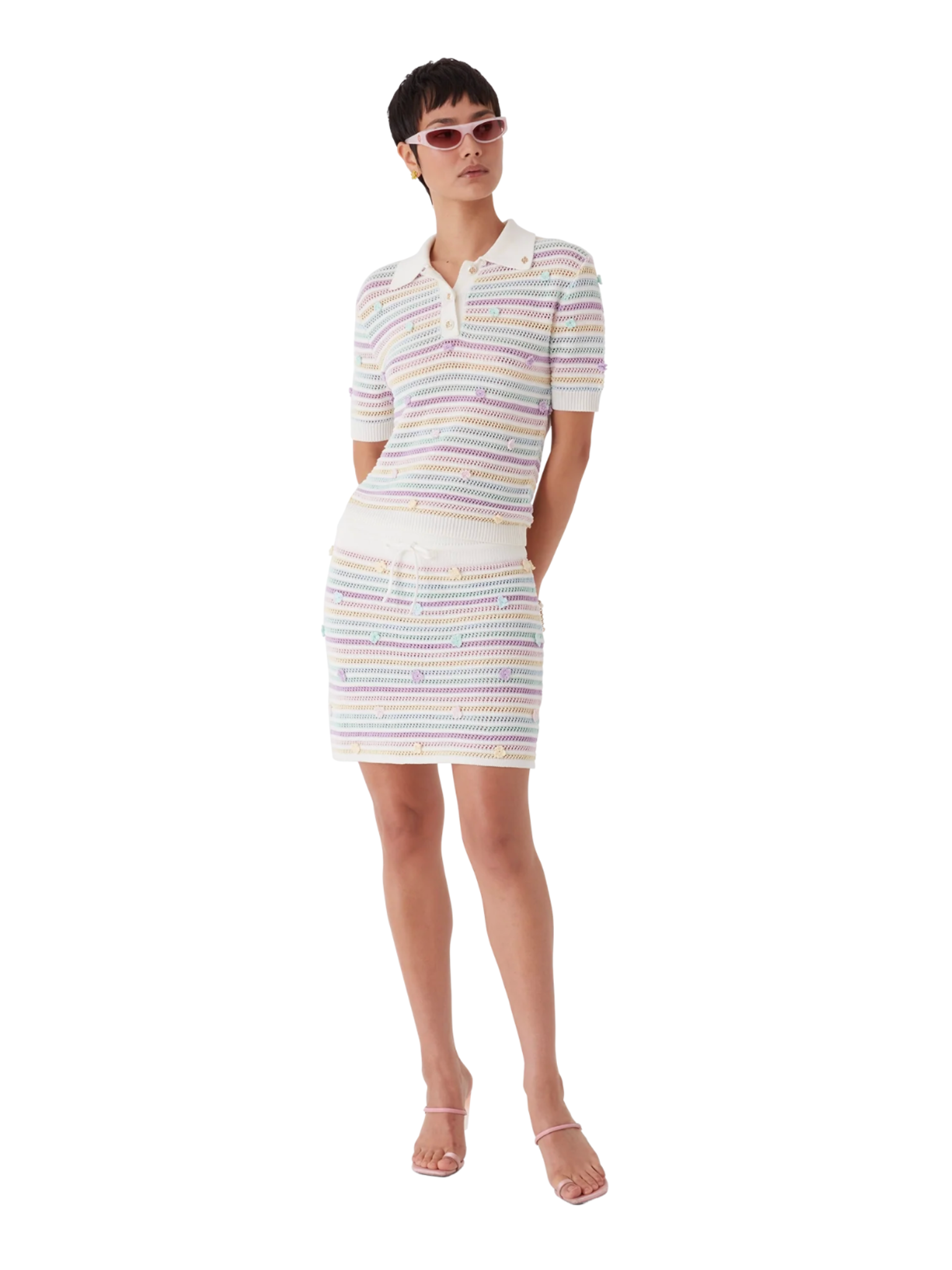 CASABLANCA WOMEN Flower Stripe Cotton Crochet Skirt White/Multicolour