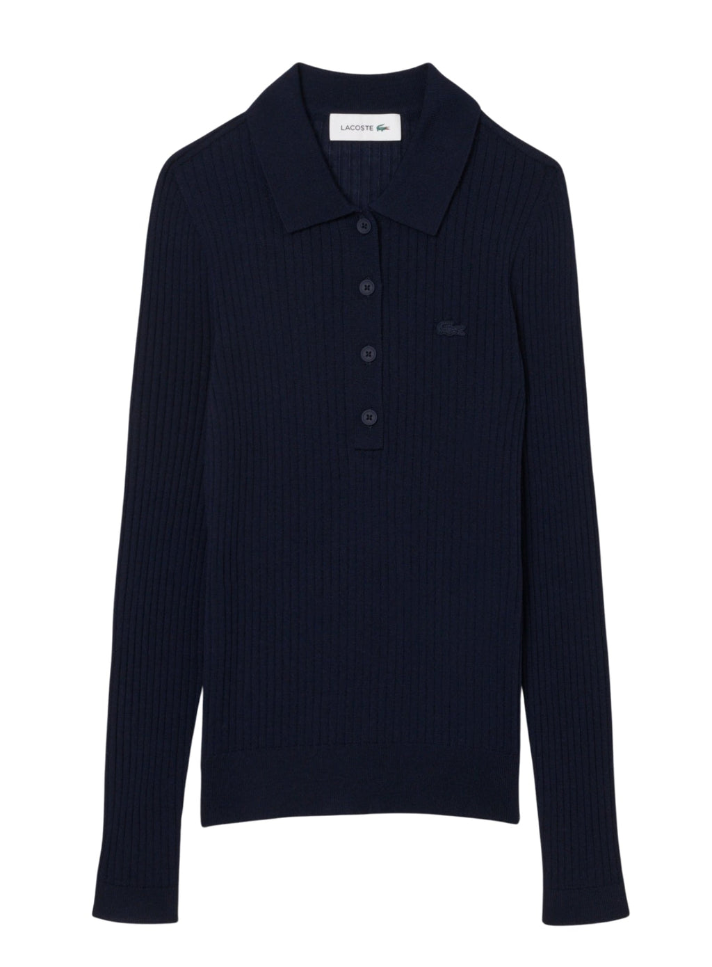 LACOSTE WOMEN Wool Jersey Polo Collar Sweater Midnight Blue