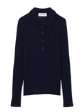 LACOSTE WOMEN Wool Jersey Polo Collar Sweater Midnight Blue
