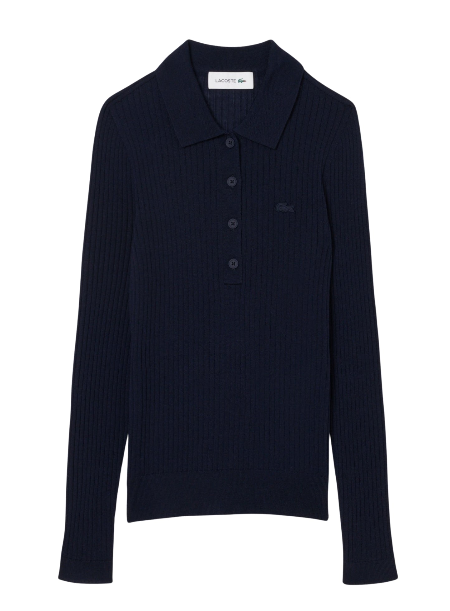 LACOSTE WOMEN Wool Jersey Polo Collar Sweater Midnight Blue