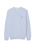 LACOSTE Monochrome Cotton V-neck Sweater Light Blue