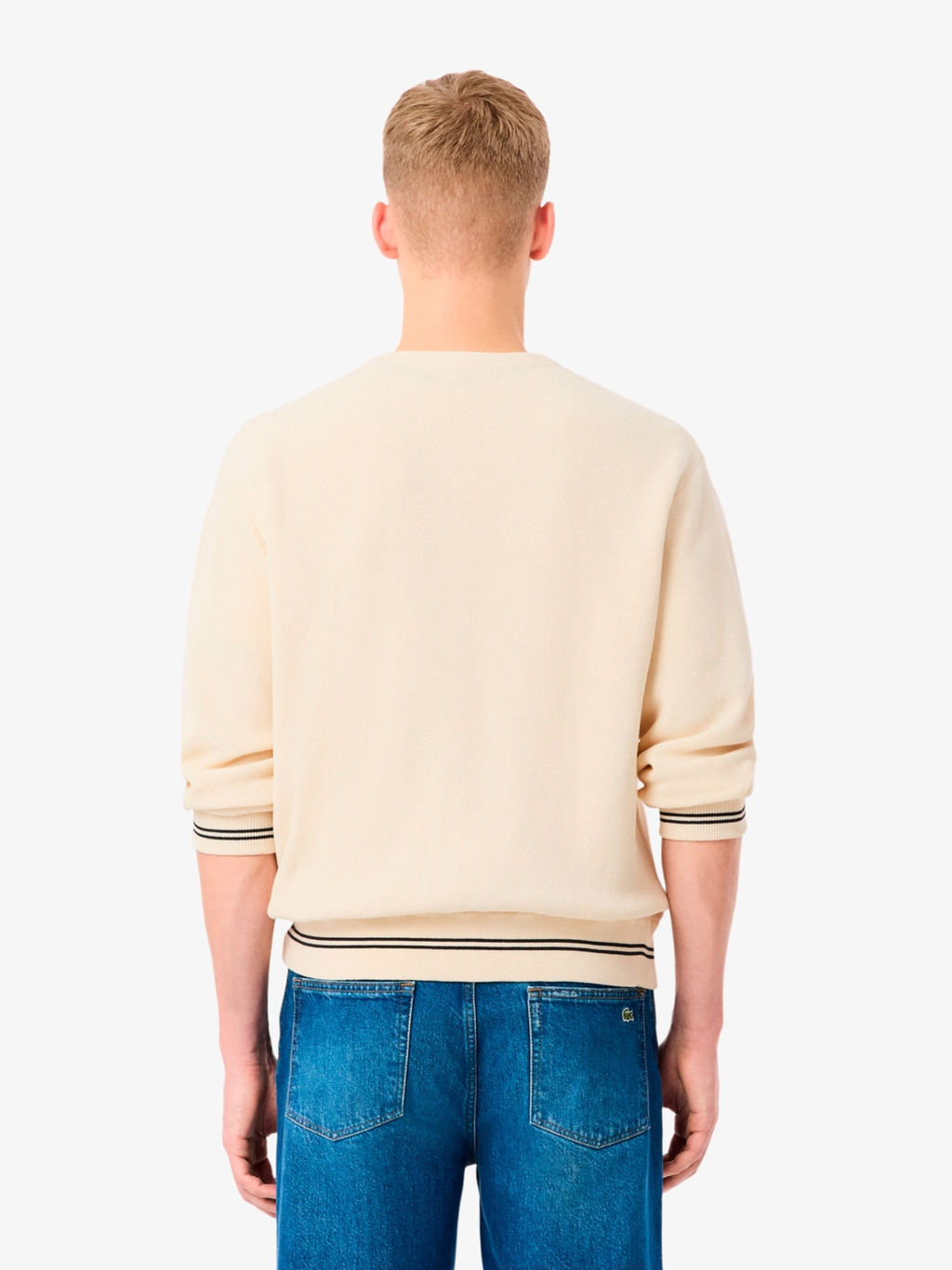 LACOSTE Rib-knit Stitch Cotton Knit Cardigan Beige