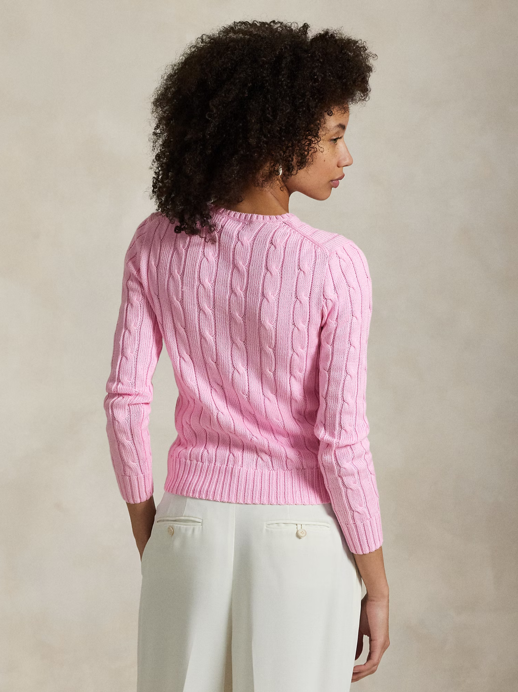 RALPH LAUREN WOMEN Cable-Knit Cotton Crewneck Jumper Carmel Pink