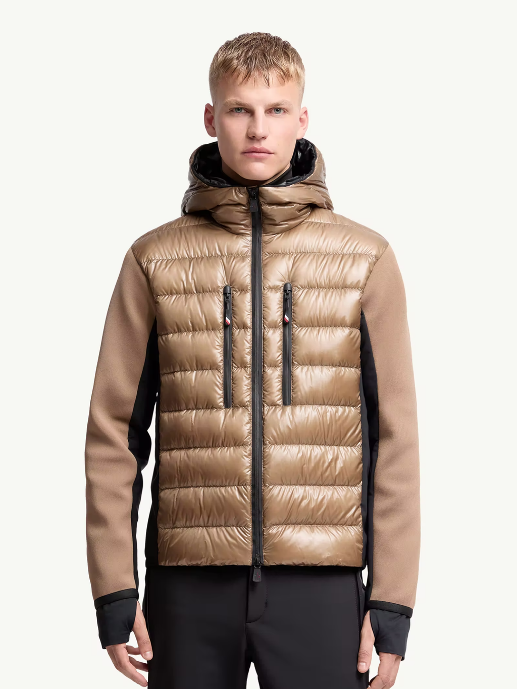MONCLER GRENOBLE Padded Zip-Up Hoodie Beige