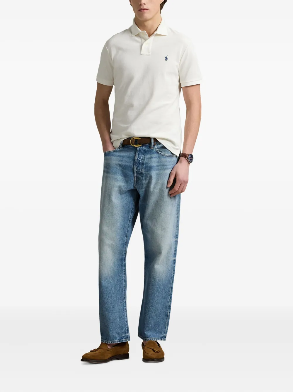 RALPH LAUREN The Iconic Custom Slim Fit Mesh Polo Pale Cream