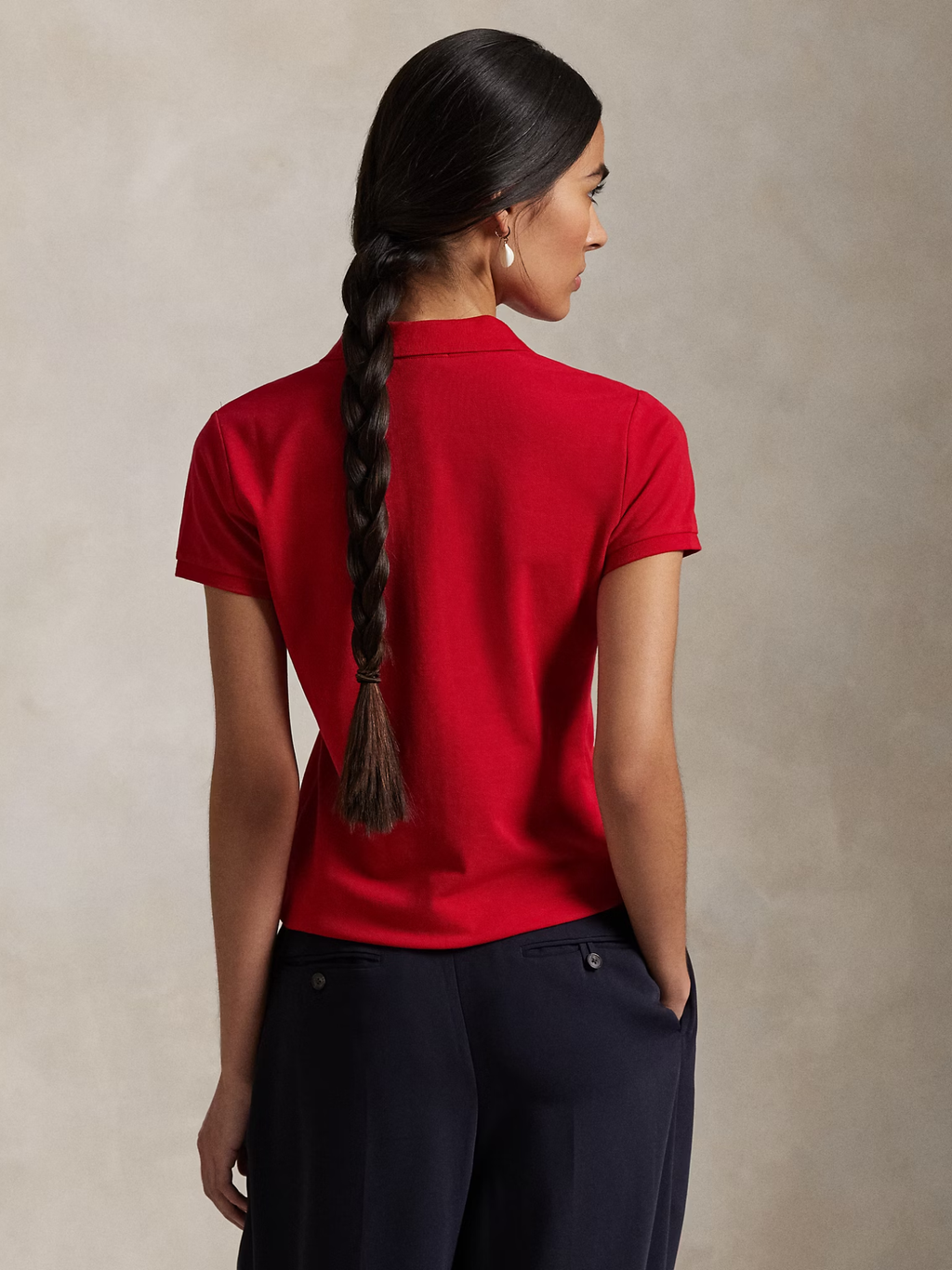 RALPH LAUREN WOMEN Slim Fit Stretch Polo Shirt Red/Navy