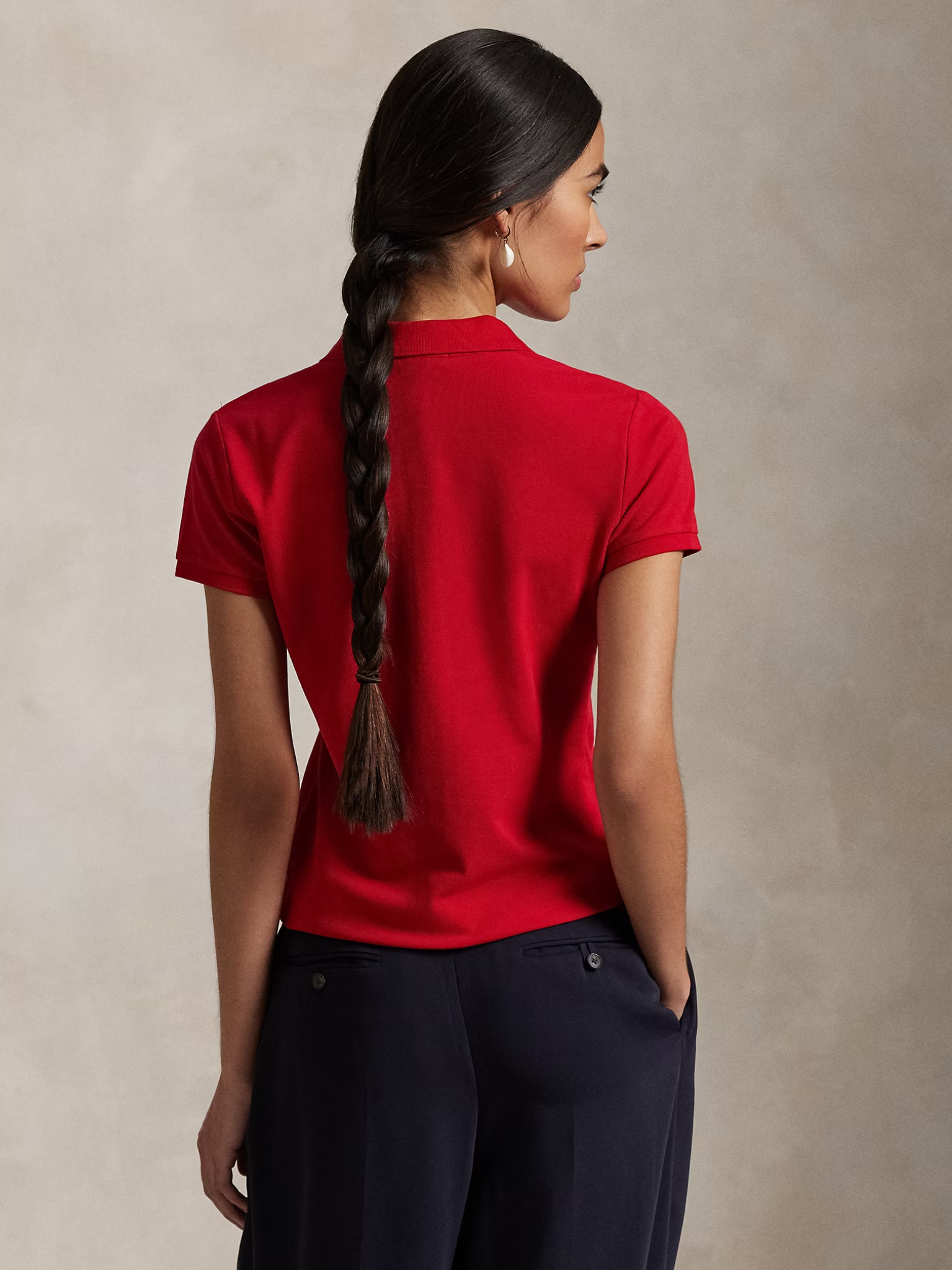 RALPH LAUREN WOMEN Slim Fit Stretch Polo Shirt Red/Navy