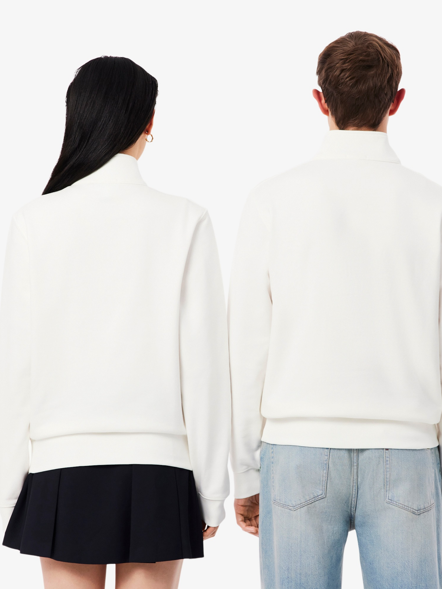 LACOSTE High Neck Embossed Zipped Sweatshirt White