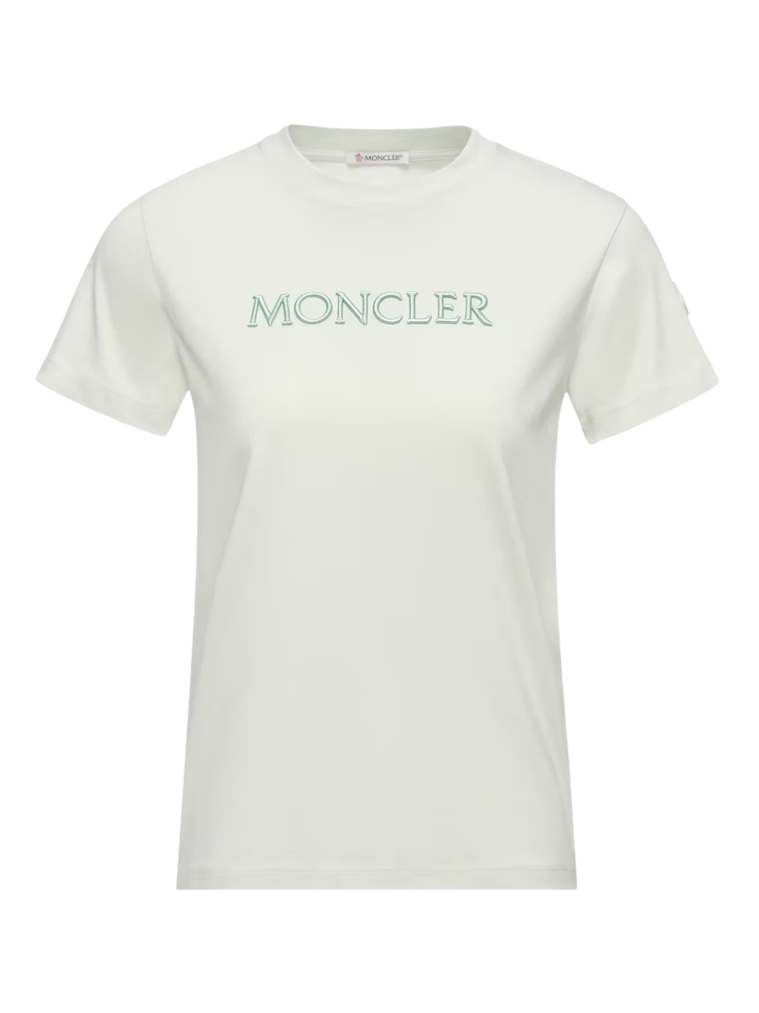 MONCLER WOMEN Embroidered Tonal Logo Cotton T-Shirt Light Green