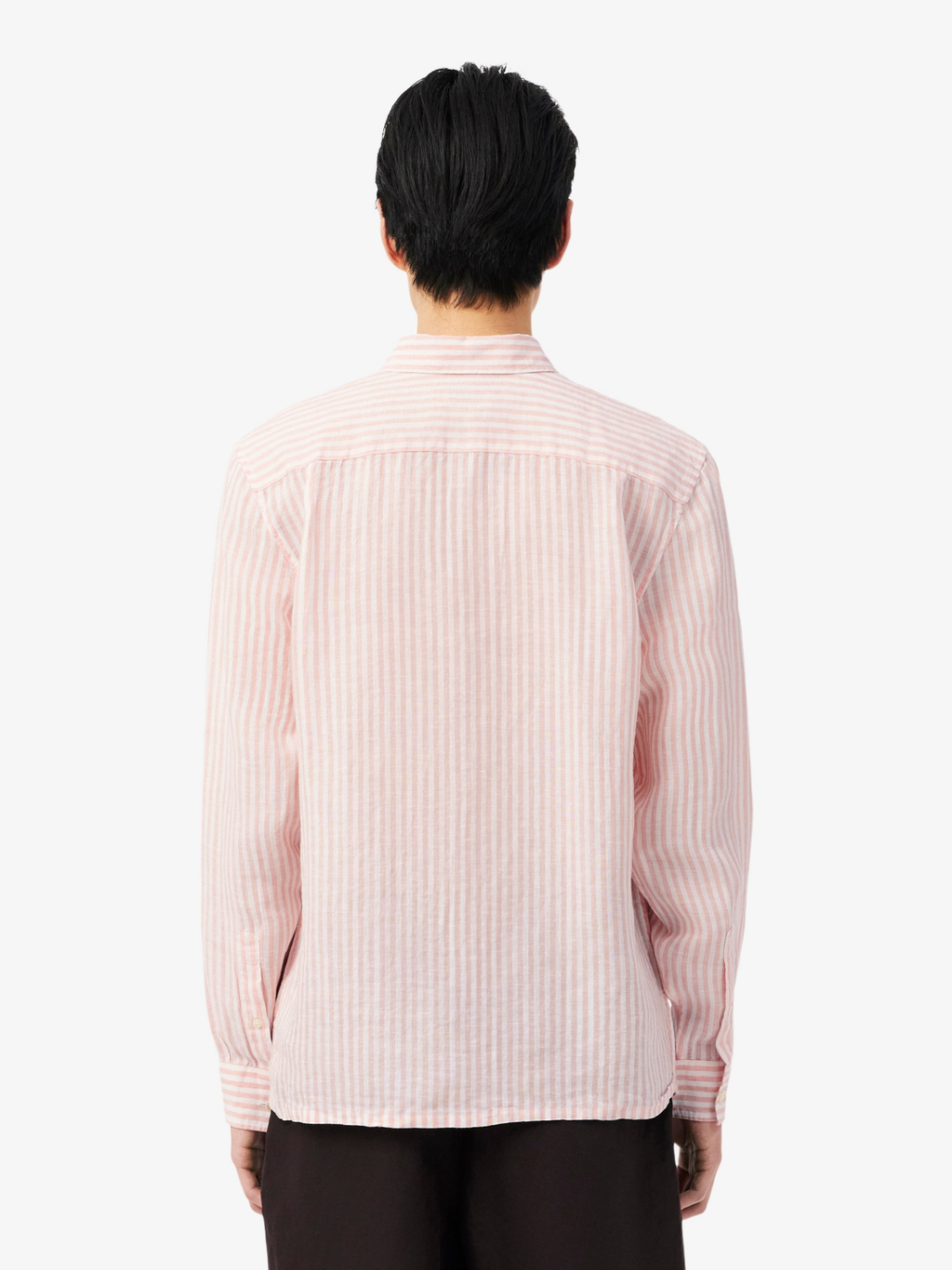 LACOSTE Regular Fit Striped Linen Shirt Pink/White