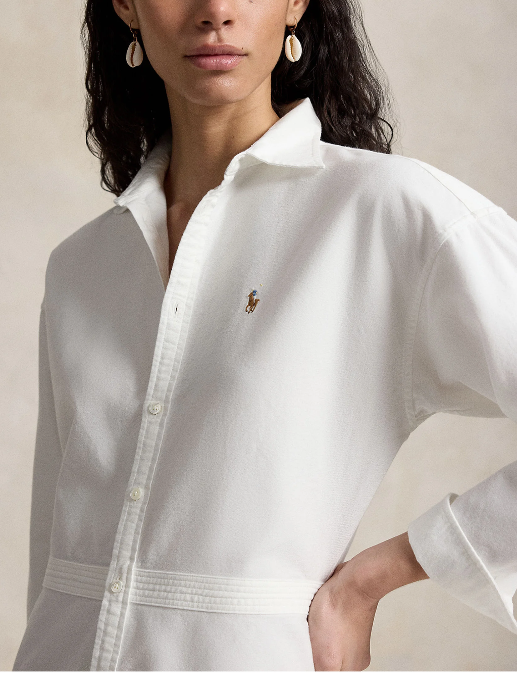 RALPH LAUREN WOMEN Cotton Oxford Panelled Shirt Dress White