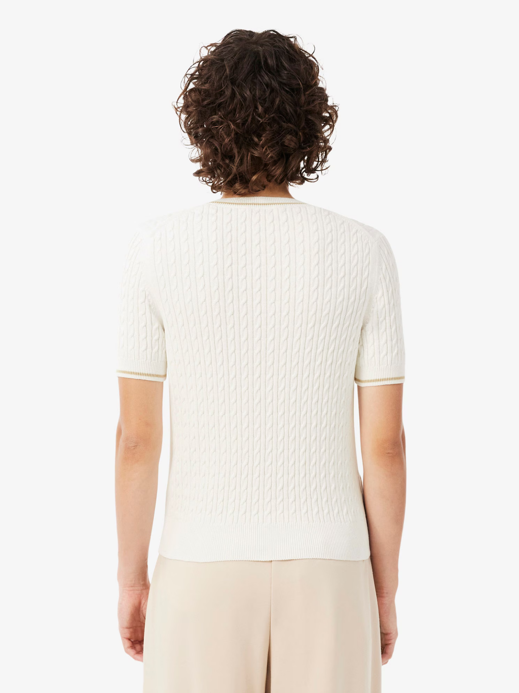 LACOSTE WOMEN Short Sleeved Cable Knit Sweater White