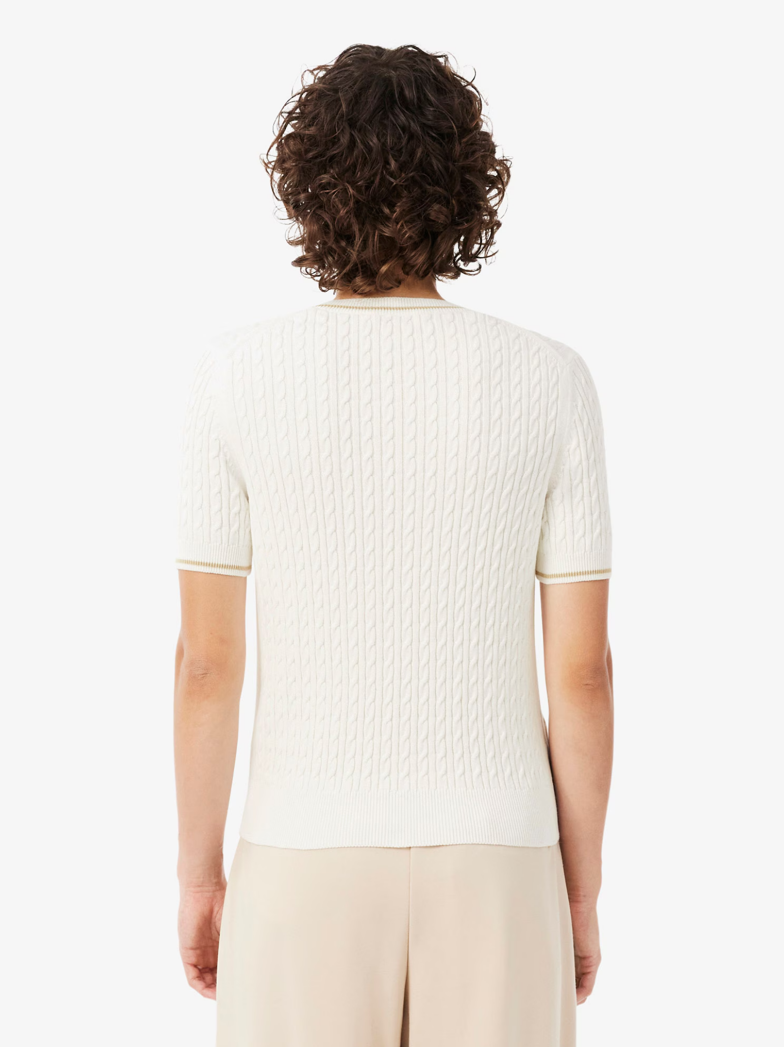 LACOSTE WOMEN Short Sleeved Cable Knit Sweater White
