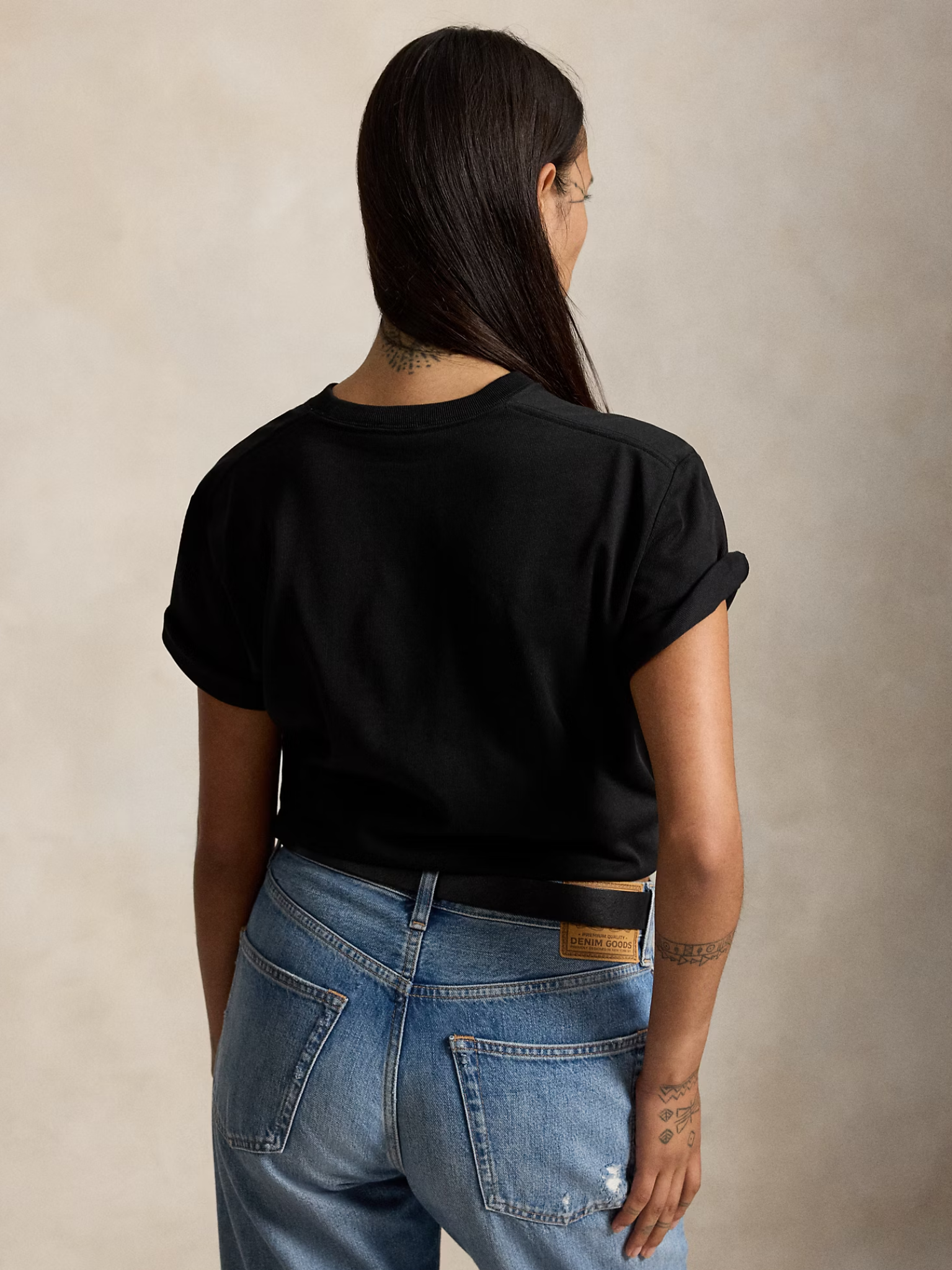 RALPH LAUREN WOMEN Relaxed Fit Cotton Jersey Tee Polo Black