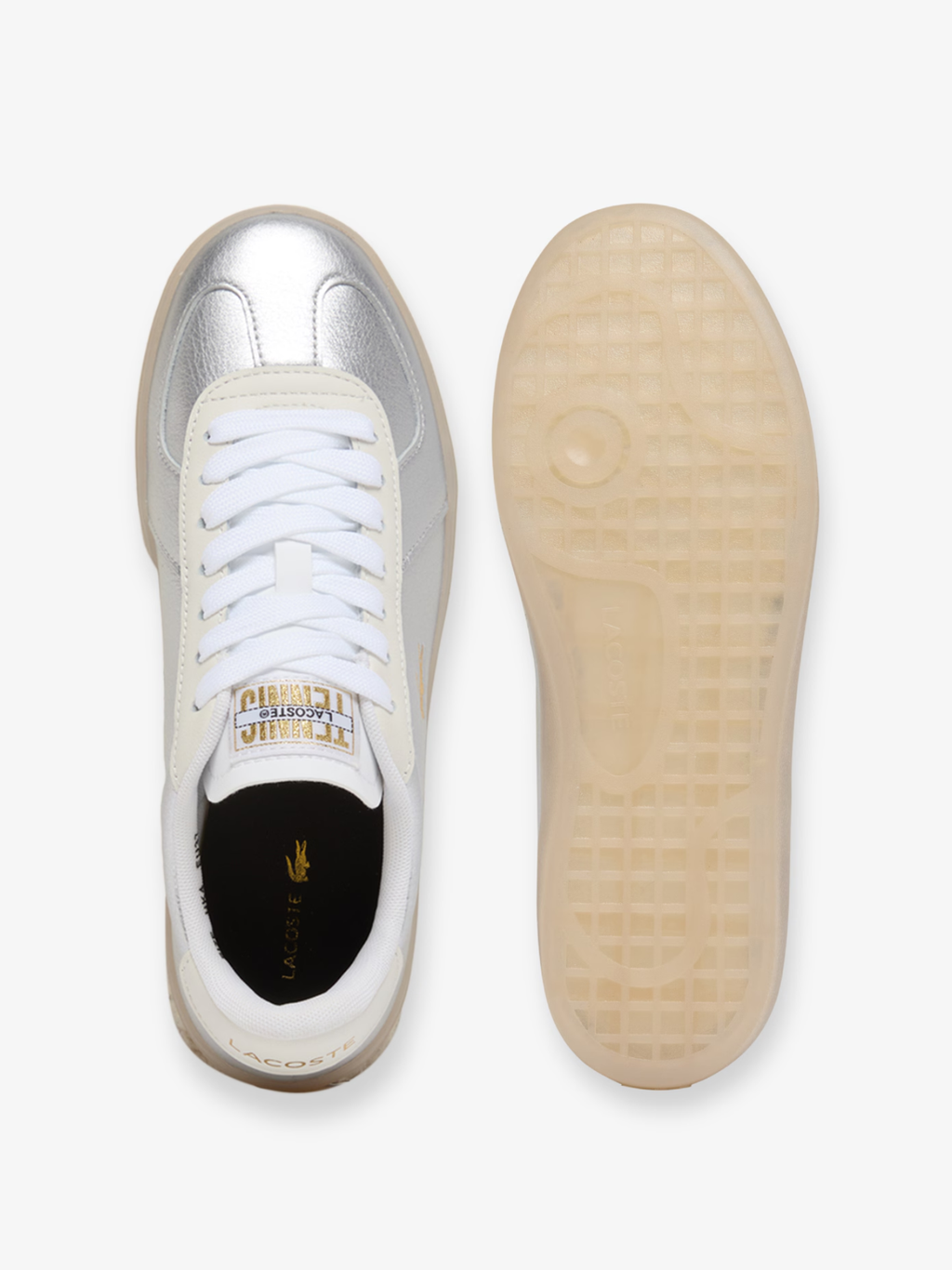 LACOSTE WOMEN Baseshot Pro Leather Sneakers Silver/White