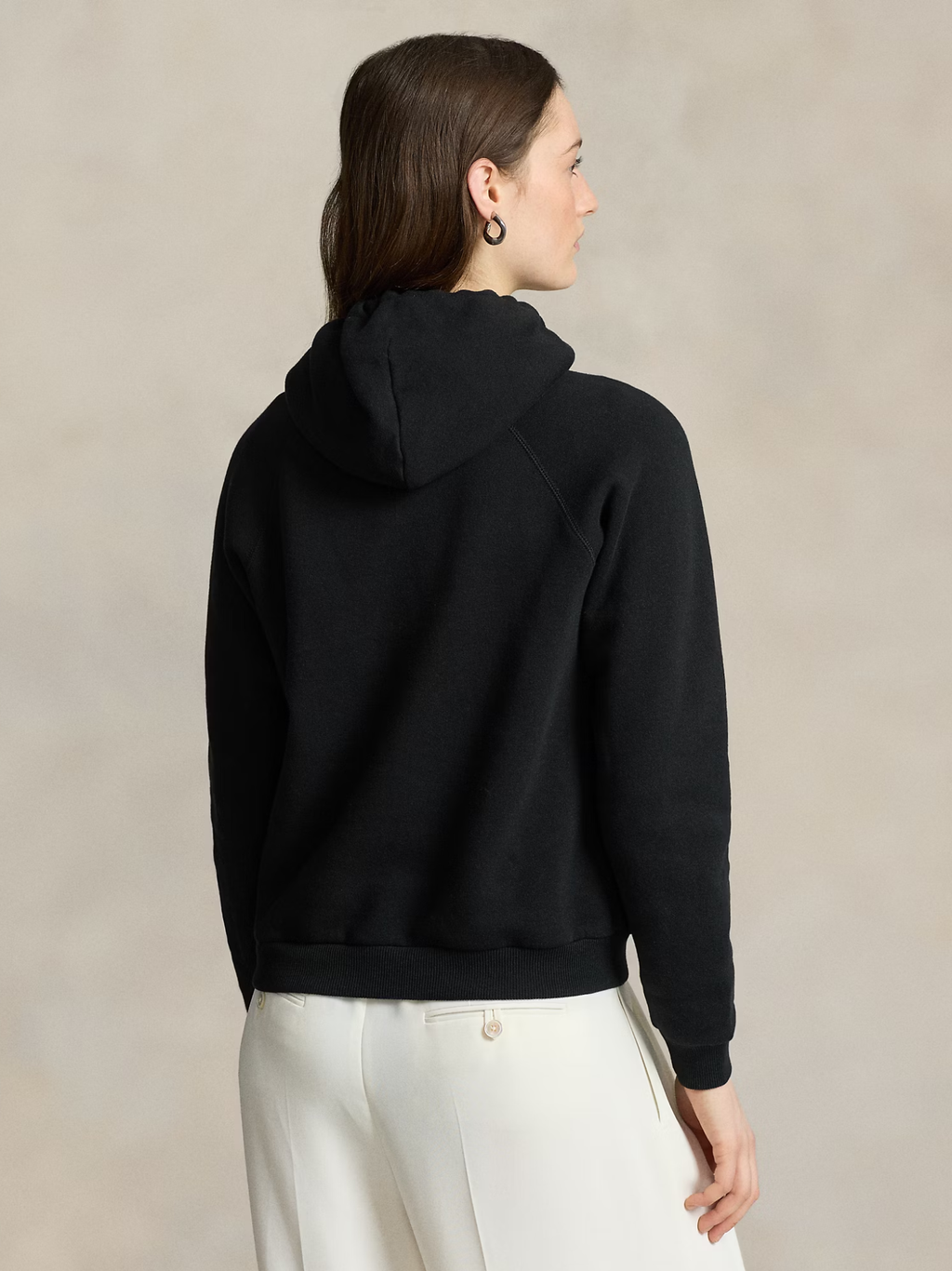 RALPH LAUREN WOMEN Shrunken Fit Fleece Hoodie Polo Black