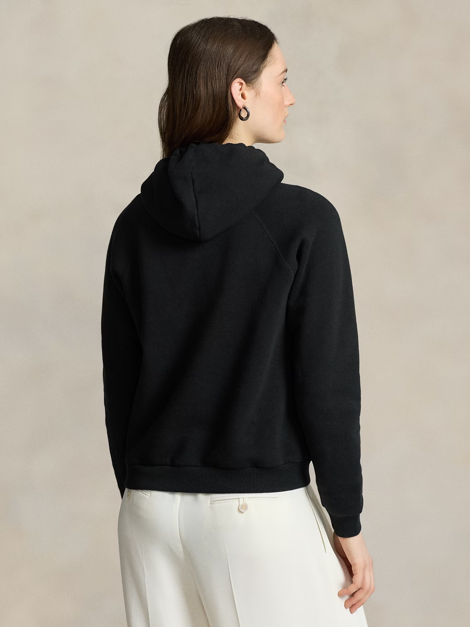 RALPH LAUREN WOMEN Shrunken Fit Fleece Hoodie Polo Black