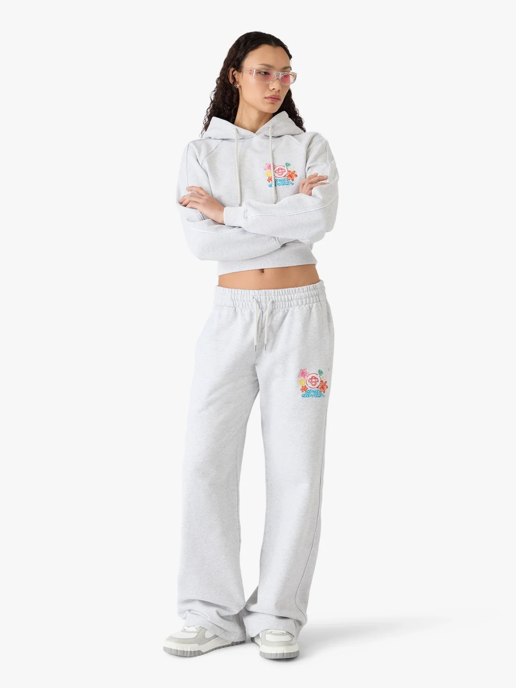 CASABLANCA WOMEN Embroidered Cropped Sweatpants Grey